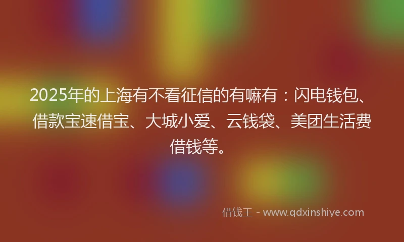 2025年的上海有不看征信的有嘛有：闪电钱包、借款宝速借宝、大城小爱、云钱袋、美团生活费借钱等。