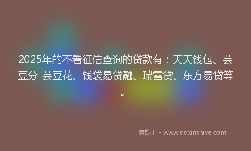 2025年的不看征信查询的贷款有：天天钱包、芸豆分-芸豆花、钱袋易贷融、瑞雪贷、东方易贷等。
