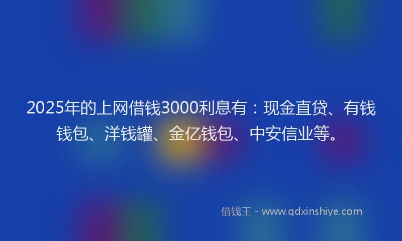 2025年的上网借钱3000利息有：现金直贷、有钱钱包、洋钱罐、金亿钱包、中安信业等。
