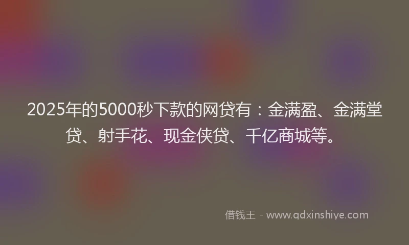 2025年的5000秒下款的网贷有：金满盈、金满堂贷、射手花、现金侠贷、千亿商城等。