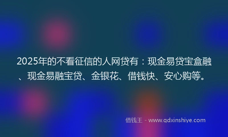 2025年的不看征信的人网贷有：现金易贷宝盒融、现金易融宝贷、金银花、借钱快、安心购等。