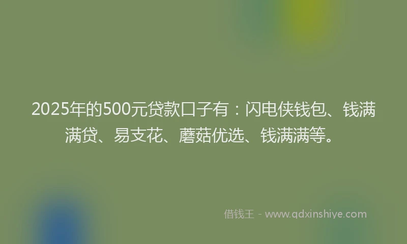 2025年的500元贷款口子有：闪电侠钱包、钱满满贷、易支花、蘑菇优选、钱满满等。