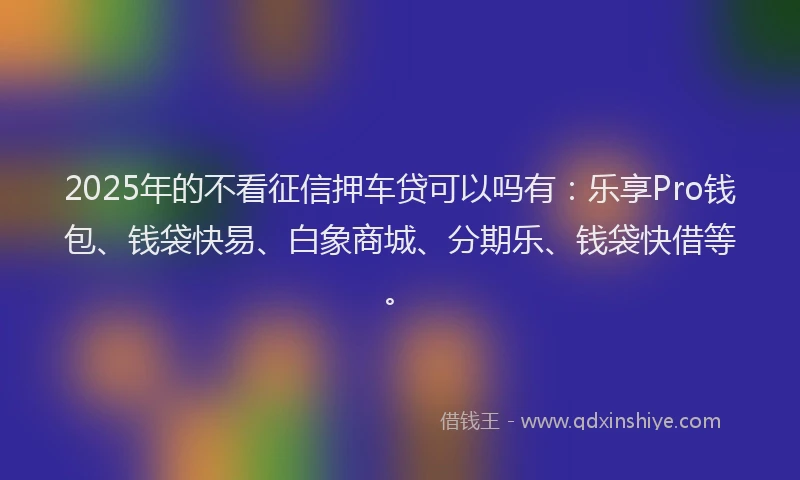 2025年的不看征信押车贷可以吗有：乐享Pro钱包、钱袋快易、白象商城、分期乐、钱袋快借等。