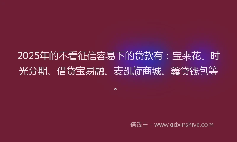 2025年的不看征信容易下的贷款有：宝来花、时光分期、借贷宝易融、麦凯旋商城、鑫贷钱包等。