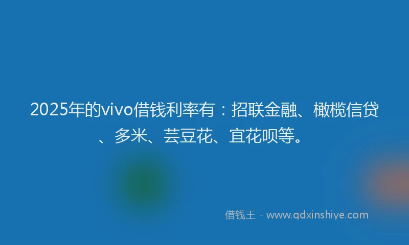 2025年的vivo借钱利率有：招联金融、橄榄信贷、多米、芸豆花、宜花呗等。