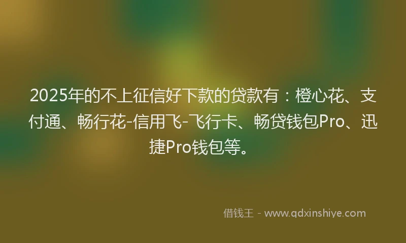 2025年的不上征信好下款的贷款有：橙心花、支付通、畅行花-信用飞-飞行卡、畅贷钱包Pro、迅捷Pro钱包等。