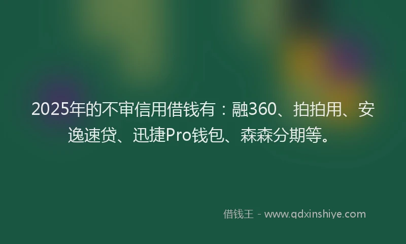 2025年的不审信用借钱有：融360、拍拍用、安逸速贷、迅捷Pro钱包、森森分期等。