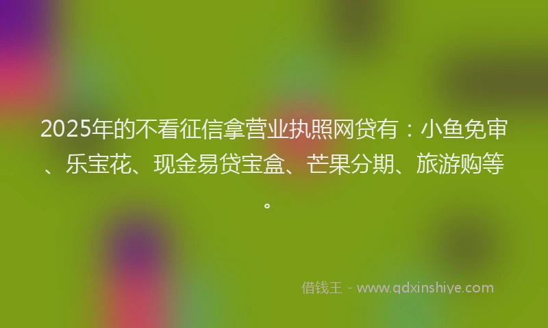 2025年的不看征信拿营业执照网贷有：小鱼免审、乐宝花、现金易贷宝盒、芒果分期、旅游购等。