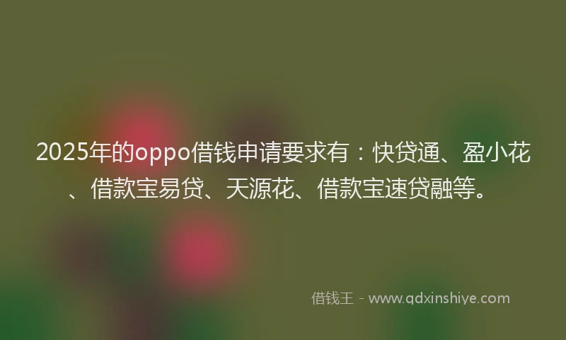 2025年的oppo借钱申请要求有：快贷通、盈小花、借款宝易贷、天源花、借款宝速贷融等。