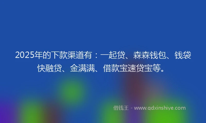 2025年的下款渠道有：一起贷、森森钱包、钱袋快融贷、金满满、借款宝速贷宝等。