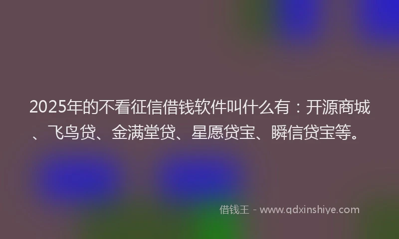 2025年的不看征信借钱软件叫什么有：开源商城、飞鸟贷、金满堂贷、星愿贷宝、瞬信贷宝等。