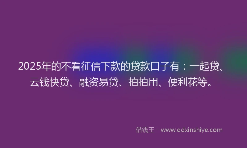 2025年的不看征信下款的贷款口子有：一起贷、云钱快贷、融资易贷、拍拍用、便利花等。