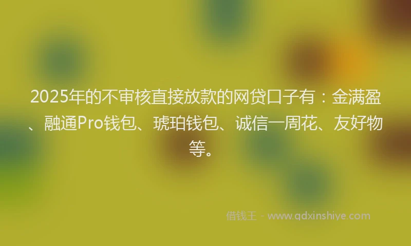 2025年的不审核直接放款的网贷口子有：金满盈、融通Pro钱包、琥珀钱包、诚信一周花、友好物等。