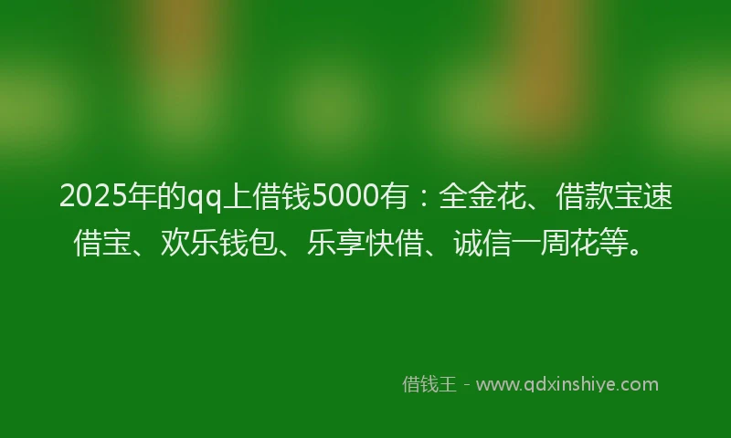 2025年的qq上借钱5000有：全金花、借款宝速借宝、欢乐钱包、乐享快借、诚信一周花等。