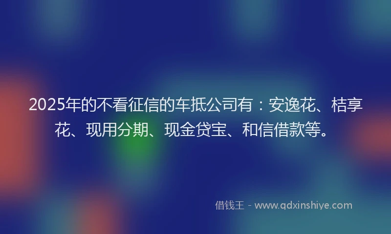 2025年的不看征信的车抵公司有：安逸花、桔享花、现用分期、现金贷宝、和信借款等。
