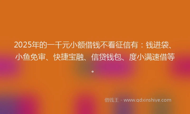 2025年的一千元小额借钱不看征信有：钱进袋、小鱼免审、快捷宝融、信贷钱包、度小满速借等。