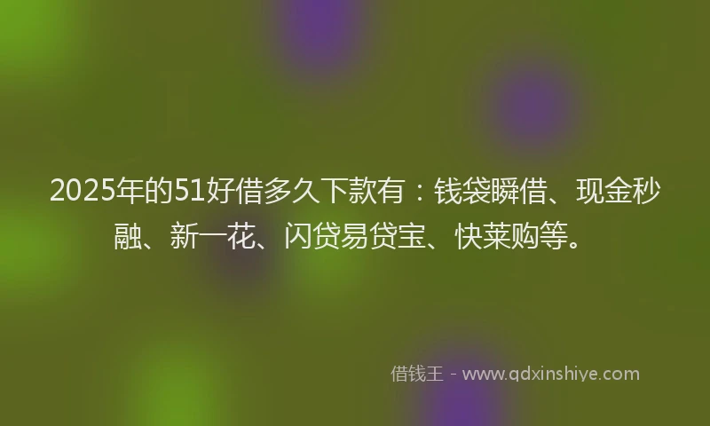 2025年的51好借多久下款有：钱袋瞬借、现金秒融、新一花、闪贷易贷宝、快莱购等。