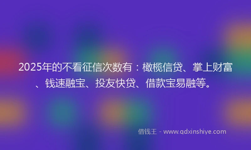 2025年的不看征信次数有：橄榄信贷、掌上财富、钱速融宝、投友快贷、借款宝易融等。