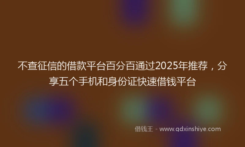 不查征信的借款平台百分百通过2025年推荐，分享五个手机和身份证快速借钱平台