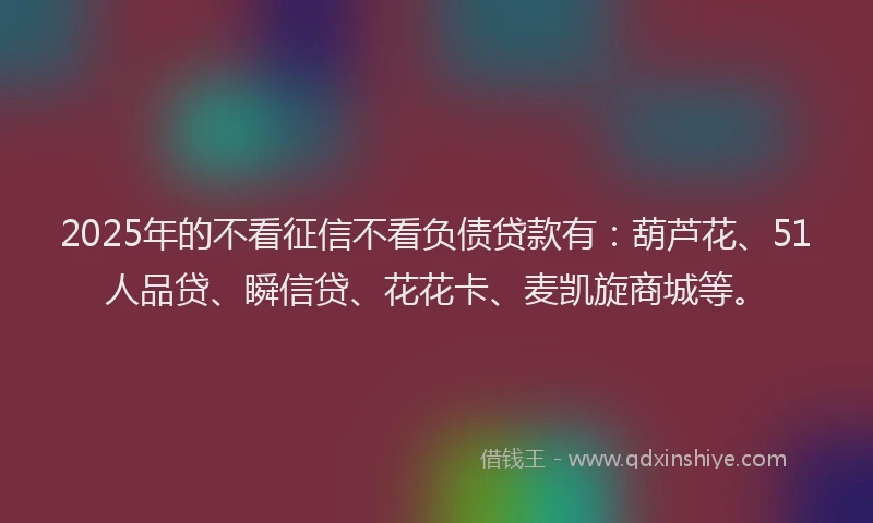 2025年的不看征信不看负债贷款有：葫芦花、51人品贷、瞬信贷、花花卡、麦凯旋商城等。