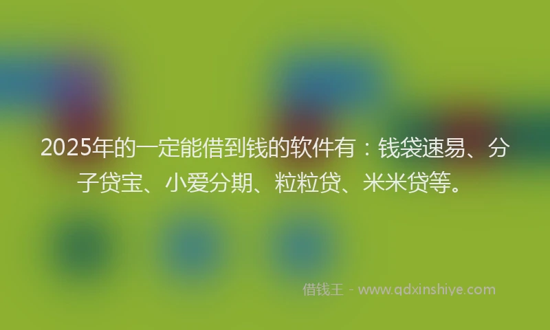 2025年的一定能借到钱的软件有：钱袋速易、分子贷宝、小爱分期、粒粒贷、米米贷等。