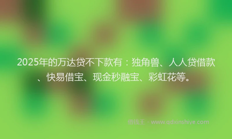 2025年的万达贷不下款有：独角兽、人人贷借款、快易借宝、现金秒融宝、彩虹花等。