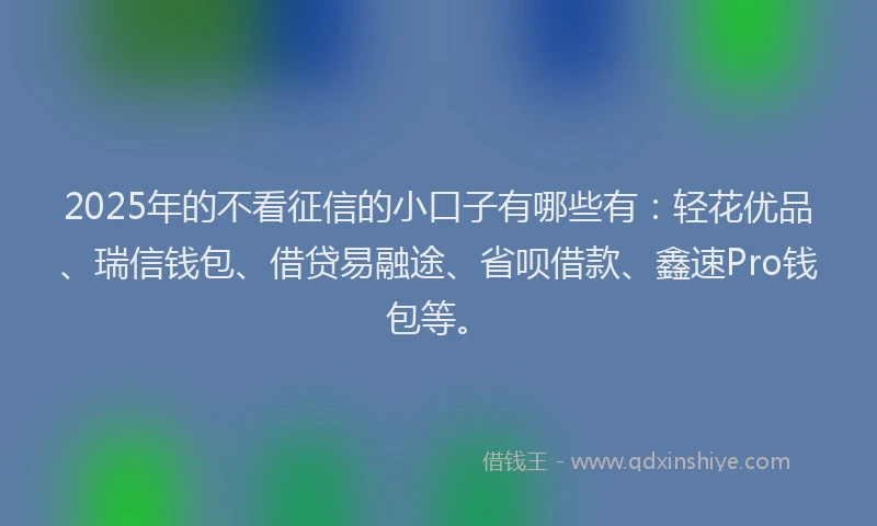 2025年的不看征信的小口子有哪些有：轻花优品、瑞信钱包、借贷易融途、省呗借款、鑫速Pro钱包等。