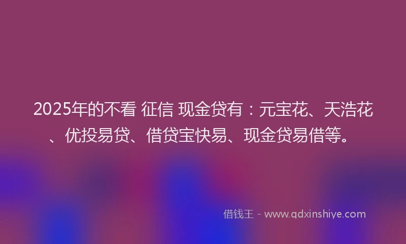 2025年的不看 征信 现金贷有：元宝花、天浩花、优投易贷、借贷宝快易、现金贷易借等。