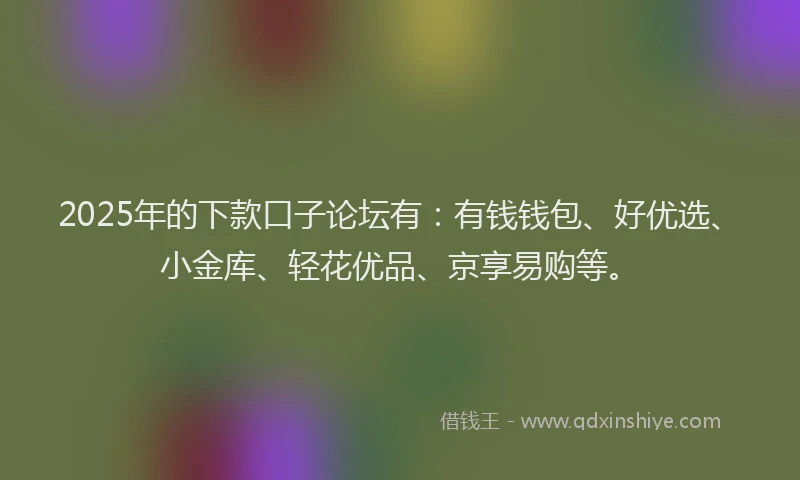 2025年的下款口子论坛有：有钱钱包、好优选、小金库、轻花优品、京享易购等。