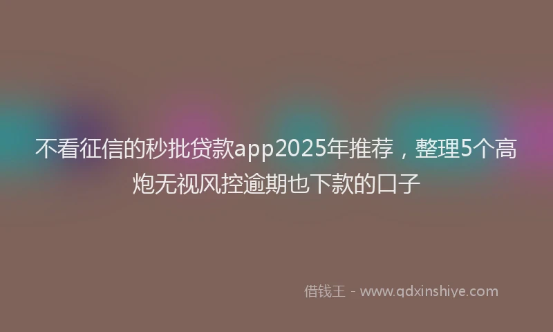 不看征信的秒批贷款app2025年推荐，整理5个高炮无视风控逾期也下款的口子