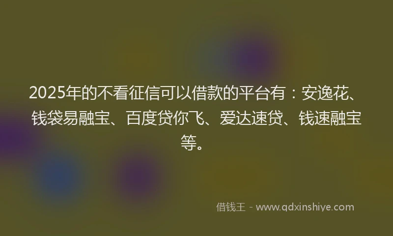 2025年的不看征信可以借款的平台有：安逸花、钱袋易融宝、百度贷你飞、爱达速贷、钱速融宝等。