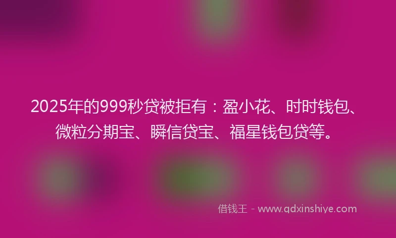 2025年的999秒贷被拒有：盈小花、时时钱包、微粒分期宝、瞬信贷宝、福星钱包贷等。