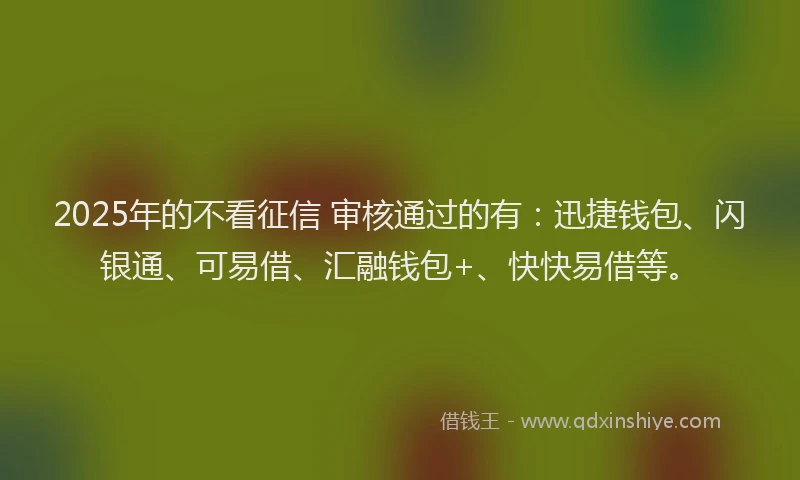 2025年的不看征信 审核通过的有：迅捷钱包、闪银通、可易借、汇融钱包+、快快易借等。