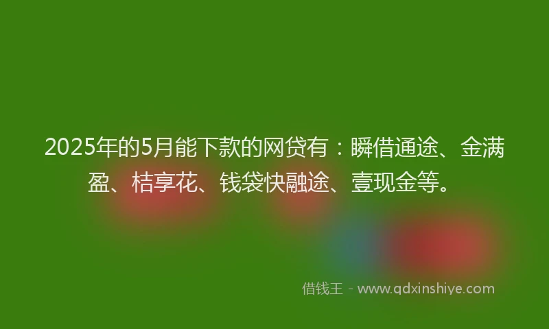 2025年的5月能下款的网贷有：瞬借通途、金满盈、桔享花、钱袋快融途、壹现金等。