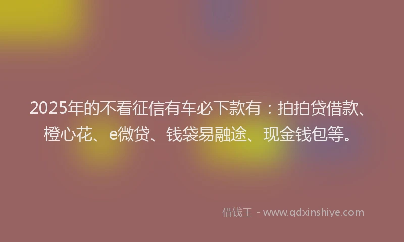 2025年的不看征信有车必下款有：拍拍贷借款、橙心花、e微贷、钱袋易融途、现金钱包等。