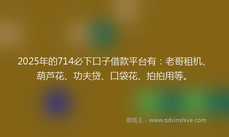 2025年的714必下口子借款平台有：老哥租机、葫芦花、功夫贷、口袋花、拍拍用等。
