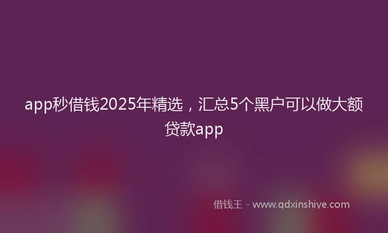 app秒借钱2025年精选，汇总5个黑户可以做大额贷款app