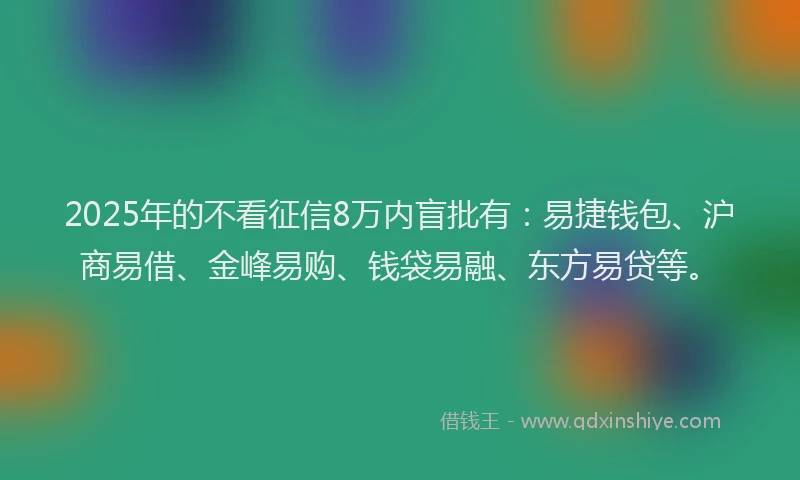 2025年的不看征信8万内盲批有：易捷钱包、沪商易借、金峰易购、钱袋易融、东方易贷等。