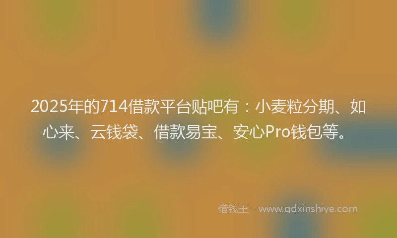 2025年的714借款平台贴吧有：小麦粒分期、如心来、云钱袋、借款易宝、安心Pro钱包等。