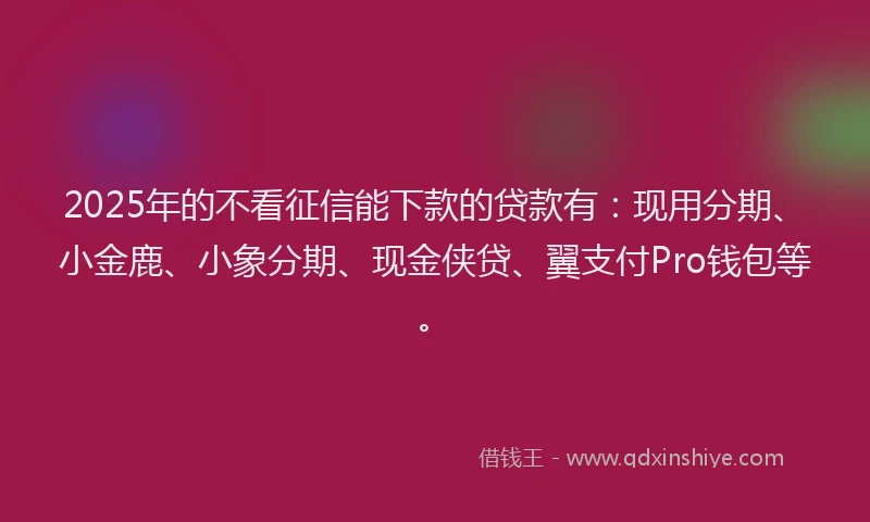 2025年的不看征信能下款的贷款有：现用分期、小金鹿、小象分期、现金侠贷、翼支付Pro钱包等。