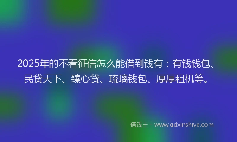 2025年的不看征信怎么能借到钱有：有钱钱包、民贷天下、臻心贷、琉璃钱包、厚厚租机等。