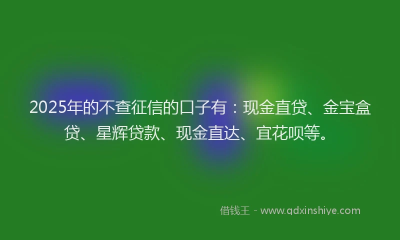 2025年的不查征信的口子有：现金直贷、金宝盒贷、星辉贷款、现金直达、宜花呗等。