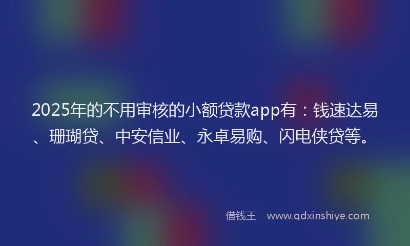 2025年的不用审核的小额贷款app有：钱速达易、珊瑚贷、中安信业、永卓易购、闪电侠贷等。