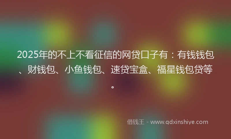 2025年的不上不看征信的网贷口子有：有钱钱包、财钱包、小鱼钱包、速贷宝盒、福星钱包贷等。