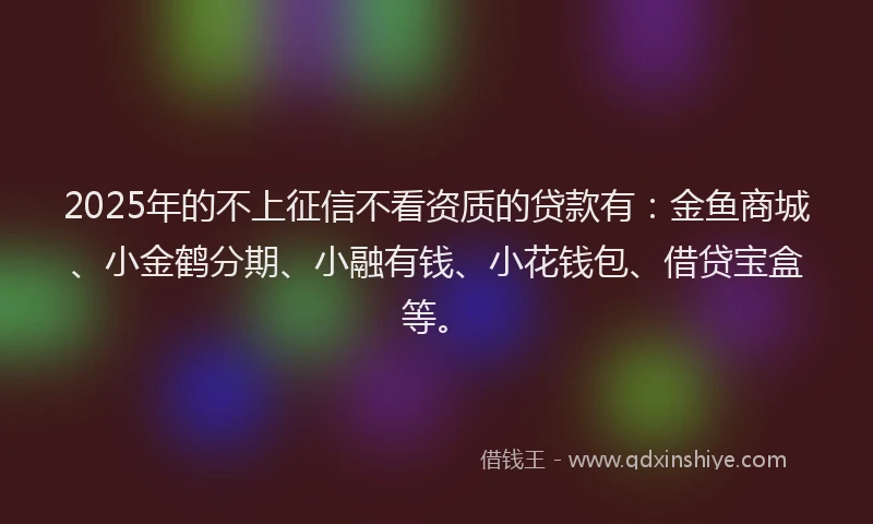 2025年的不上征信不看资质的贷款有：金鱼商城、小金鹤分期、小融有钱、小花钱包、借贷宝盒等。