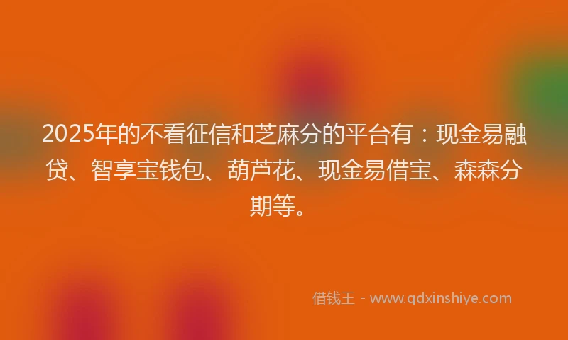2025年的不看征信和芝麻分的平台有：现金易融贷、智享宝钱包、葫芦花、现金易借宝、森森分期等。