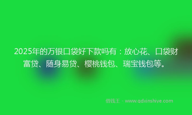 2025年的万银口袋好下款吗有：放心花、口袋财富贷、随身易贷、樱桃钱包、瑞宝钱包等。