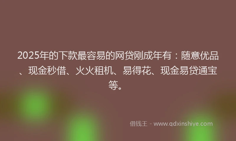 2025年的下款最容易的网贷刚成年有：随意优品、现金秒借、火火租机、易得花、现金易贷通宝等。
