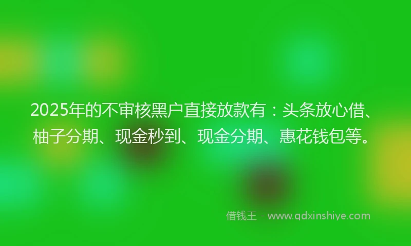2025年的不审核黑户直接放款有：头条放心借、柚子分期、现金秒到、现金分期、惠花钱包等。