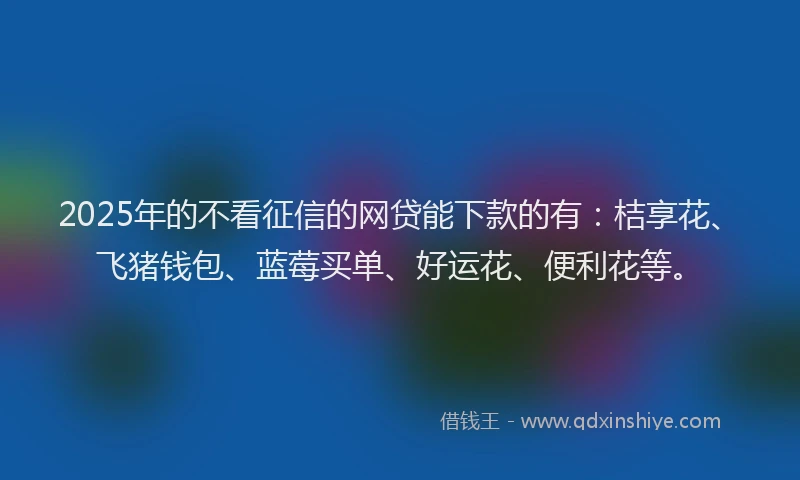 2025年的不看征信的网贷能下款的有：桔享花、飞猪钱包、蓝莓买单、好运花、便利花等。